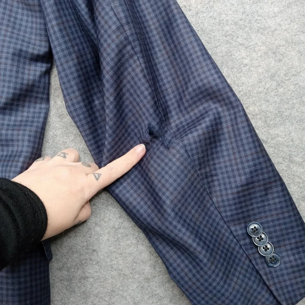 Peter Millar Blazer Mens 42 Blue Check Sport Coat Jacket Two Button‎ Formal*